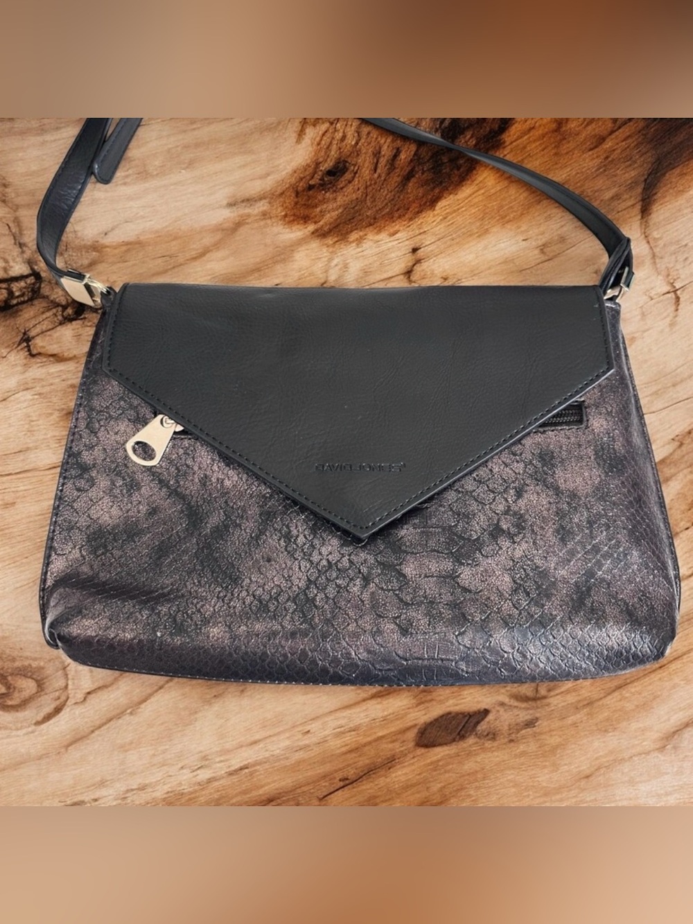 David Jones Paris Bronze Metallic Python Crossbody Bag